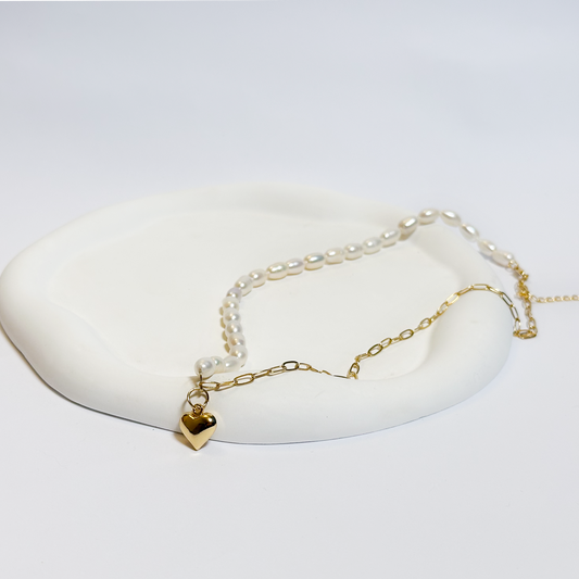 Pearl & Heart Charm Necklace