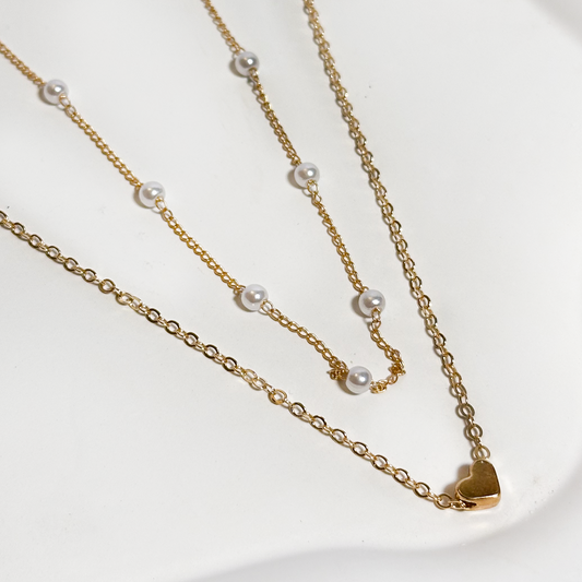 Golden Pearl Layered Necklace Set