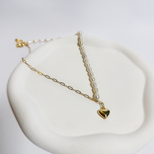 Pearl & Heart Charm Necklace