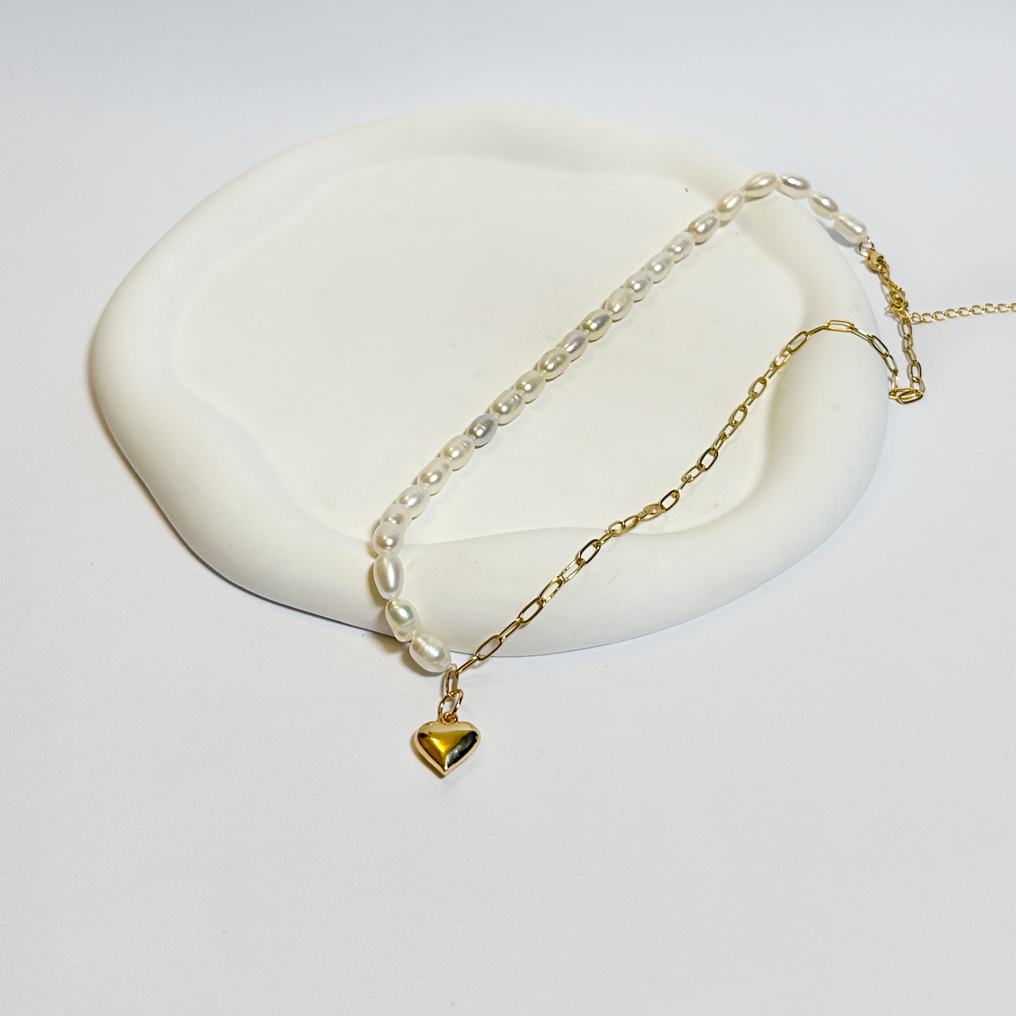Pearl & Heart Charm Necklace