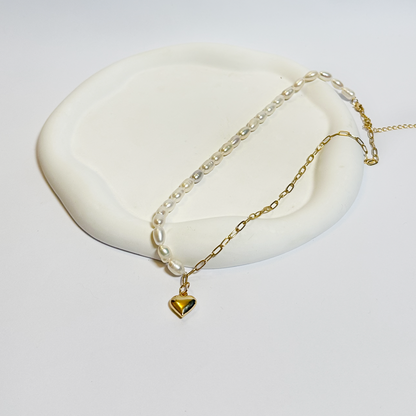 Pearl & Heart Charm Necklace