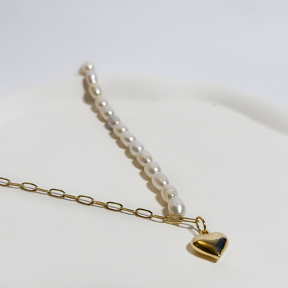 Pearl & Heart Charm Necklace
