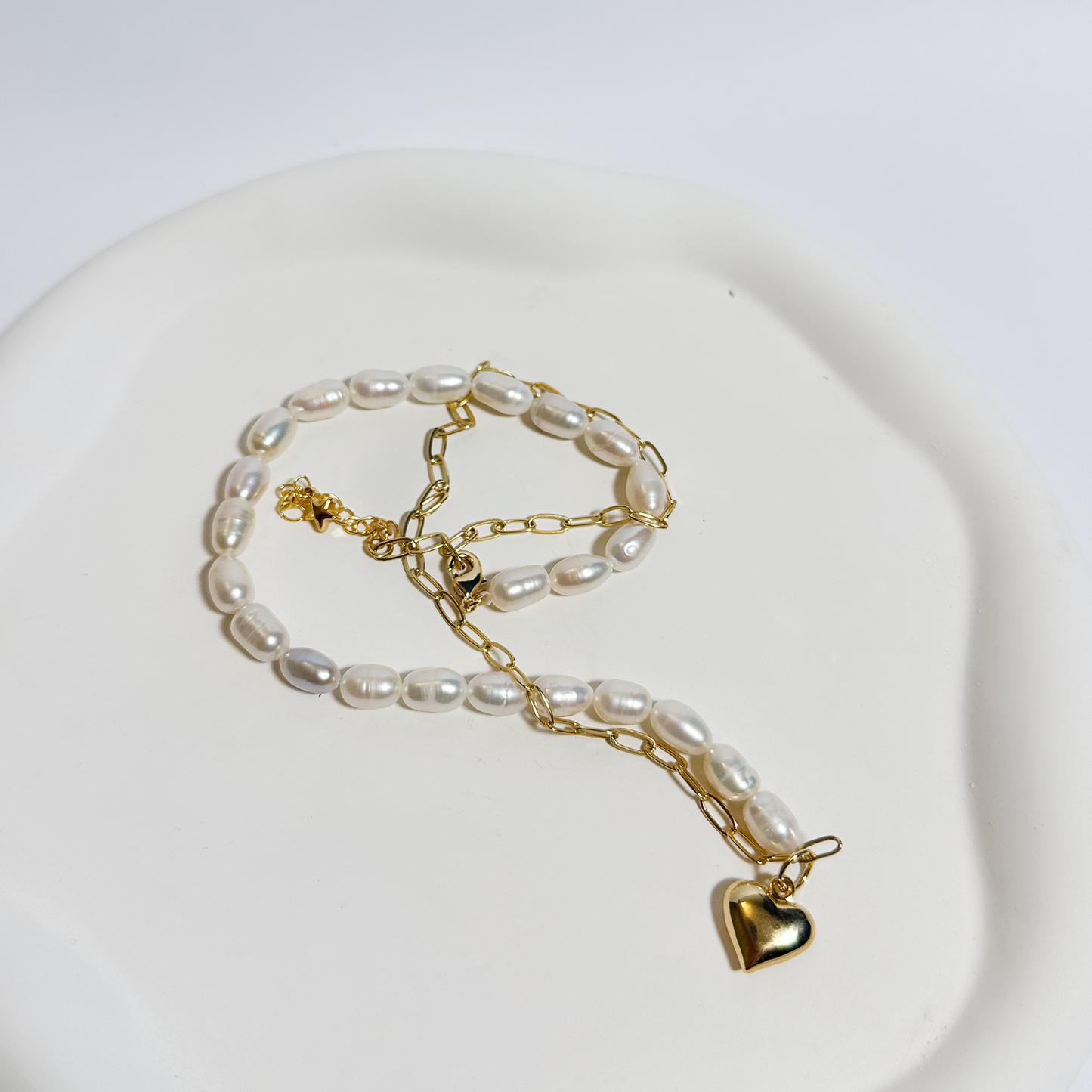 Pearl & Heart Charm Necklace