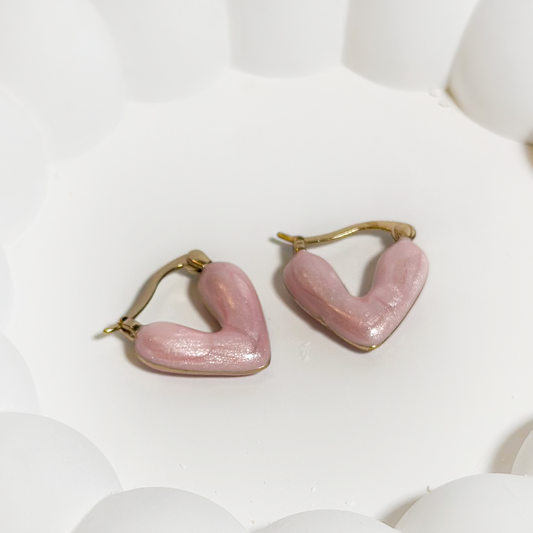 Blush Heart Hoop Earrings