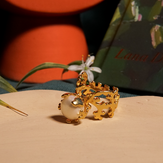 Golden Coral Pearl Ring