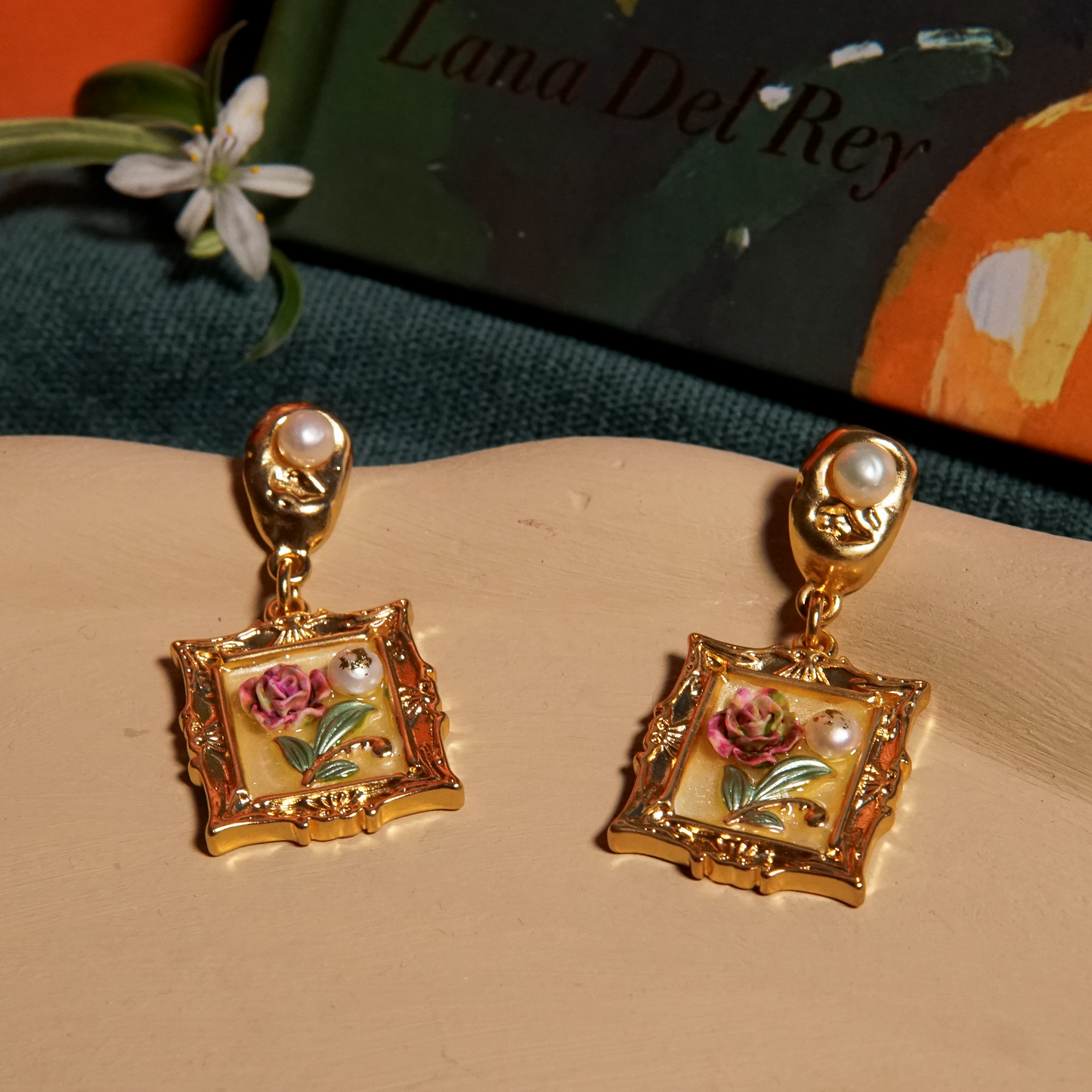 Miniature Frame Rose Earrings