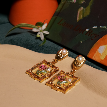 Miniature Frame Rose Earrings