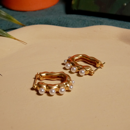 Wavy Pearl Accent Hoops