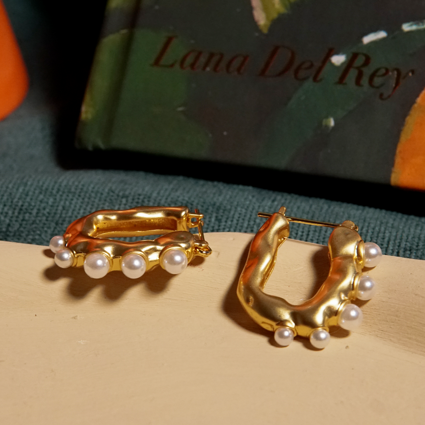 Wavy Pearl Accent Hoops