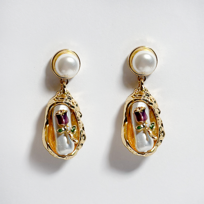 Rose Relic Pearl Drop Earrings