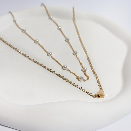 Golden Pearl Layered Necklace Set